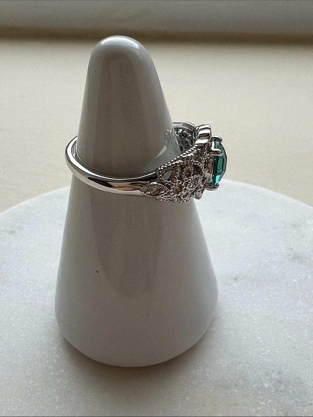 bp Silver-Tone Ring with Emerald Green Center Stone